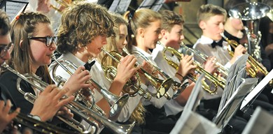 Young brass players in an orchestra
