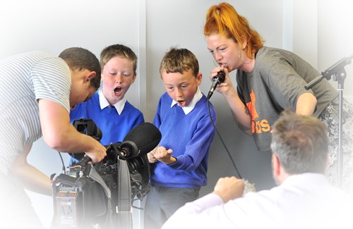 Boys in beatboxing workshop